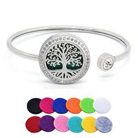 Tornado Tree of Life Aromatherapy Essential Oil Diffuser Bracelet Jewelry Stainless Steel Locket Bangle 12 Refill Pads