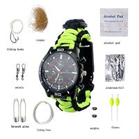 Huanxin Survival Bracelet Watch, Survival Kits with Paracord,Compass,Whistle,Rope Cutter,Fire Starter Scraper,Flint,Fishing Line,Fishing Hooks,a