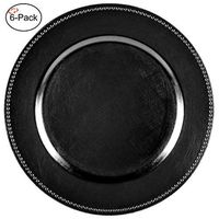 Tiger Chef 13-inch Black Round Beaded Charger Plates Dinner Chargers (6-Pack)