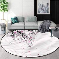 RUGSMAT Nature Modern Machine Round Bath Mat,Cherry Blossom Flower Coffee Table Mat Non-Skid Living Room Carpet Round-55