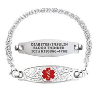 Divoti Custom Engraved Medical Alert Bracelets for Women, Stainless Steel Medical Bracelet, Medical ID Bracelet w/Free Engraving – Beautiful Olive Tag w/Handmade Byzantine-Red-7.0"