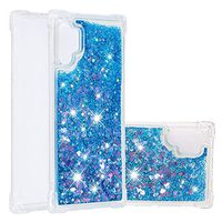 Cfrau Liquid Case with Black Stylus,Women Girls Luxury Love Hearts Stars Bling Glitter Diamond Sparkle Floating Shockproof TPU Case for Samsung Galaxy Note 10 Plus/Note 10 Plus 5G,Blue Hearts