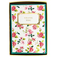 Graphique Pretty Floral Boxed Notecards, 16 Colorful Floral"Thank You" Message Cards, Embossed and Embellished Gold Foil Notecards with Matching Envelopes and Storage Box, 3.25" x 4.75"