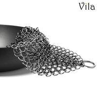 Vila Cast Iron Cleaner, 7" Round Stainless Steel Brush Cloth, Cleans Cookware Like New with No Scratches or Residue, Lightweight, Flexible and Rust-Proof Utensil Scrubber, for Pots, Pans and Bakeware