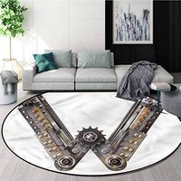 RUGSMAT Industrial Round Area Rugs,Machinery Art Letter Non-Slip Bathroom Soft Floor Mat Home Decor Diameter-39