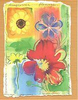 Floral Themed Set of 8 Blank Notecards ~ Framed Painted Flowers (4" x 5.25"; White Envelopes)