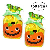 BESTOMZ 50pcs Halloween Theme Drawstring Candy Goody Bags (Pumpkin)