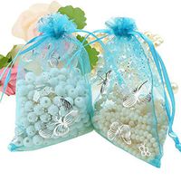 Tovip Wholesale 100PCS Organza Bag Butterfly Design Wedding Pouches Jewelry Packaging Bags (Light Blue, 2.7x3.5 (7x9cm))