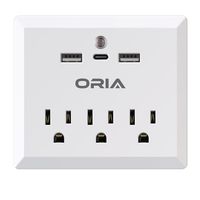 USB Wall Outlet, Surge Protector with LED Night Light, 3 Outlet Plugs & Dual USB Charging Port & Type-C Port, Wall outlet with Phone Holder for Bedroom, Living room, Baby-room