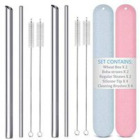 Reusable Stainless Steel Straws Set, BPA Free for Smoothie Coffee Bubble Boba Tea, 2 Pack Boba straws with Travel Case, With silicone tip for Hot and Cold Drinks, Portable for Personal Use, 8.5 inch