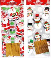 80 pc Santa and Snowman Cellophane Christmas Goody Bags - with Twist Ties Included