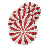 Red Striped Round Paper Plates - 7 inch/ 9inch Biodegradable Decorative Plates for Birthday Party, Holiday Celebration, Christmas, Graduation, Thanksgiving, 32 Count