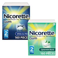 Nicorette Nicotine Gum to Quit Smoking,2 mg,White Ice Mint Flavored Stop Smoking Aid,160 Count(Pack of 1) and Nicorette Nicotine Gum Spearmint Flavor Coated 2 mg Stop Smoking Aid,160 Count(Pack of 1)