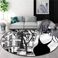 RUGSMAT Paris Print Area Rug,Young Woman in Black Dress Foam Mat Bedroom Decor Diameter-35
