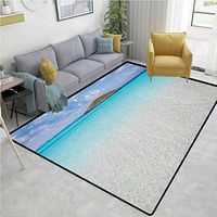 YucouHome Ocean Polka Dot Bath Rugs, Paradise Beach in Caribbean Water with a Small Island Scene Dream Away Art Print, Durable Rugs - Living, Dinning, Office, Rooms & Bedrrom, Hallway Carpet(8'x 10')