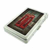 Cigarette Case with Built in Lighter Vintage London England Europe S8 Smoking King Size Cigarettes Silver Metal Wallet 4" X 2.75" RFID Protection Big Ben