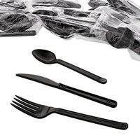 AmerCare Three Piece Meal Kit with Black Heavy Weight Fork, Knife, Teaspoon, Case of 250
