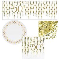Olive Occasions 50th Wedding Anniversary Celebration Party Supplies 16 Plates, 16 Napkins, Banner + Confetti