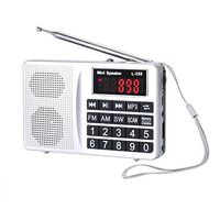 LCJ Portable FM AM Shortwave Multiband Radio Receiver with Micro TF Card and USB Driver MP3 Player USB Charging Cable 1000MAH Rechargeable Li-ion Battery （L-258-Sliver)