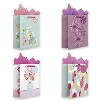 4-Pack Medium Gift Bags for Mother's Day, Birthday, Special Someone, Thank You, Thinking of You. Assortment of Foil and Glitter Embellishments