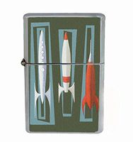 Retro Rocket Ships Flip Top Oil Lighter R1 Smoking Cigarette Silver Case Included