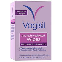 Vagisil Anti-Itch Medicated Wipes, Maximum Strength 12 ea (Pack of 6)