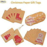 Tags 100 Pcs,Favor Tags Thank You Gift Tags Place Cards Name Tags Blank Cards Hang Tags Party Decoration Kraft Paper Tags,Cookie Candy Biscuit Gift Tags for Christmas - 5 Patterns Mix