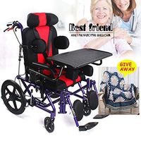 FC-LY Children's Manual Wheelchair,Folding Child Multi-Functional Handicapped Child Lying Flat Pushchair,Red