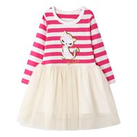 ANJUNIE Toddler Kids Girl Striped Print Cartoon Tutu Princess Tulle Dress Playsuit Skirt(Red,2T)