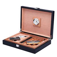 METTE PU Material Solid Wood Cigar Humidor Case, Travel Cigar Box with Humidifier and Cedar Wood Removbable Tray, Cigar Cutter Gift Set(Does Not Include a Lighter)