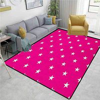 YucouHome Hot Pink Print Area Rug Modern, Symmetrical Pattern with White Stars Girlish Pattern Lovely Retro Party Tile, Durable Carpet Area Rug - Living Dinning Room Bedroom Rugs and Carpets(2'x 6')