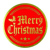 Merry Christmas Stickers Seals Labels (Pack of 120) 2" Large Round Gold Foil Stamping on Red for Cards Gift Envelopes Boxes