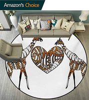 African Non-Slip Area Rug Pad Round,Soul Mate Giraffes with A Giant Heart Valentines Love in Nature Bohemian Print Protect Floors While Securing Rug Making Vacuuming,Diameter-39 Inch