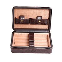 Hiwowsport 4 Cigar Brown Crocodile Leather Travel Humidor Case Cedar Wood Lined Holder Box