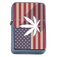 American Weed Flip Top Oil Lighter R1 Smoking Cigarette Silver Case Included
