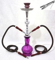 Purple 2 hose 20" Hookah shisha nargila bar narguile nargile glass water Vase +