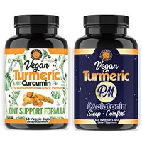 Vegan Turmeric + Turmeric PM Sleep Aid w. Melatonin (2 Month Supply) 95% Curcuminoids All-Natural Antioxidant for Joint Support + Pain Relief, Sleeping Pills for Relaxation (2-Bottles, 120 Count)