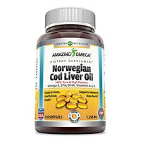 Amazing Omega Norwegian Cod Liver Oil 1250mg 120 Softgels -Extracted Under Strict Quality Standards from Around The Waters of Norway -Supports Heart, Brain, Joint, Bone & Immune Health*