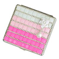 Lzttyee Alloy Portable Women Cigarette Box Case Bling Bling Pocket Carrying Cigarettes Storage Holder (Pink White)