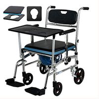 Nurth 4 in 1 Chair Shower Commode Mobile Chair Commode/Shower Wheelchair Padded Toilet Seat Shower with Table, 2 Cushions, 4 Brakes,Removable Pedal,Adjustable armrest, PU Commode Seat and Pail 220lb