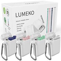 LUMEKO Collapsible Reusable Straw,Food-Grade Foldable Silicone Straws for Kids & Adult, 4 Pack Portable Folding Drinking Straw with Hard Case Cleaning Brush and Keychain (Pink,Blue,Gray,Green)