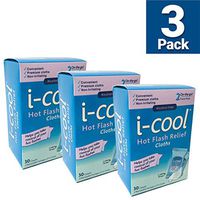i-cool Hot Flash Relief Cloths - 2 Reclosable Packages of 15 Cloths Per Box - Pack of 3 Boxes
