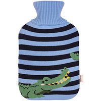 HomeTop Large 2 Liter Soft Cute Crocodile Hot Water Bottle Knit Cover - ONLY Cover (2 L) (Blue/Black)