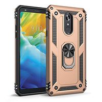 Case Compatible with LG stylo 5 Case Clear Slim Soft Silicone+Hard Plastic Cover Case with Frame Finger Grip Rotating Ring Holder Stand Work with Magnetic Car Mount for LG stylo 5 (Gold)