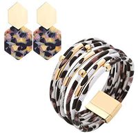 Leopard Bracelets Leopard Tube Bracelet Multilayer Leather Cuff Bracelet and Boho Leopard Rhombic Earrings for Women Girls (leopard Set 2)