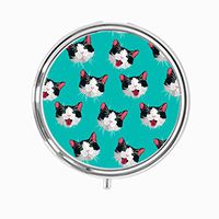 Udoosun Black and White Cat Custom Personlized Round Tablet Medicine Pocket Purse Travel Pill Vitamin Decorative Box Case Holder