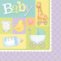 Pastel Patchwork Baby Shower Party Beverage Napkins