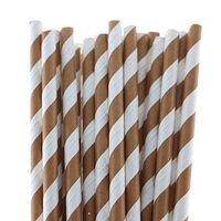 Anyneo Paper Drinking Straws 100Pack Striped Brown for Birthday Wedding Event Party