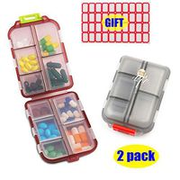 GreatforU 2 Pack Weekly Pill Case, Portable Travel Pill Organizer Box with Translucent Lid Lock, Compact Tablet Medicine Vitamin Container for Purse Pocket Wallet, 10 Compartments (Gray + Chocolate)