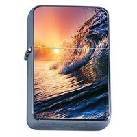 Ocean Waves Sunset Flip Top Dual Torch Em1 Smoking Cigarette Silver Refillable Dual Flame